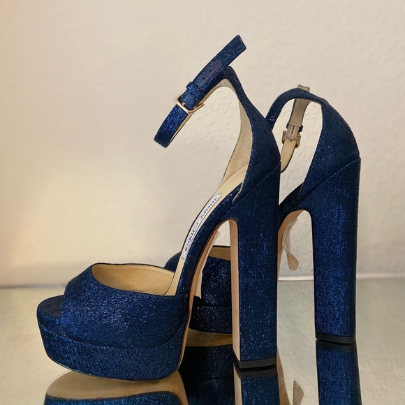 New Jimmy Choo Blue metallic Liberty 150 Sandals 37 $995 - Picture 15 of 15
